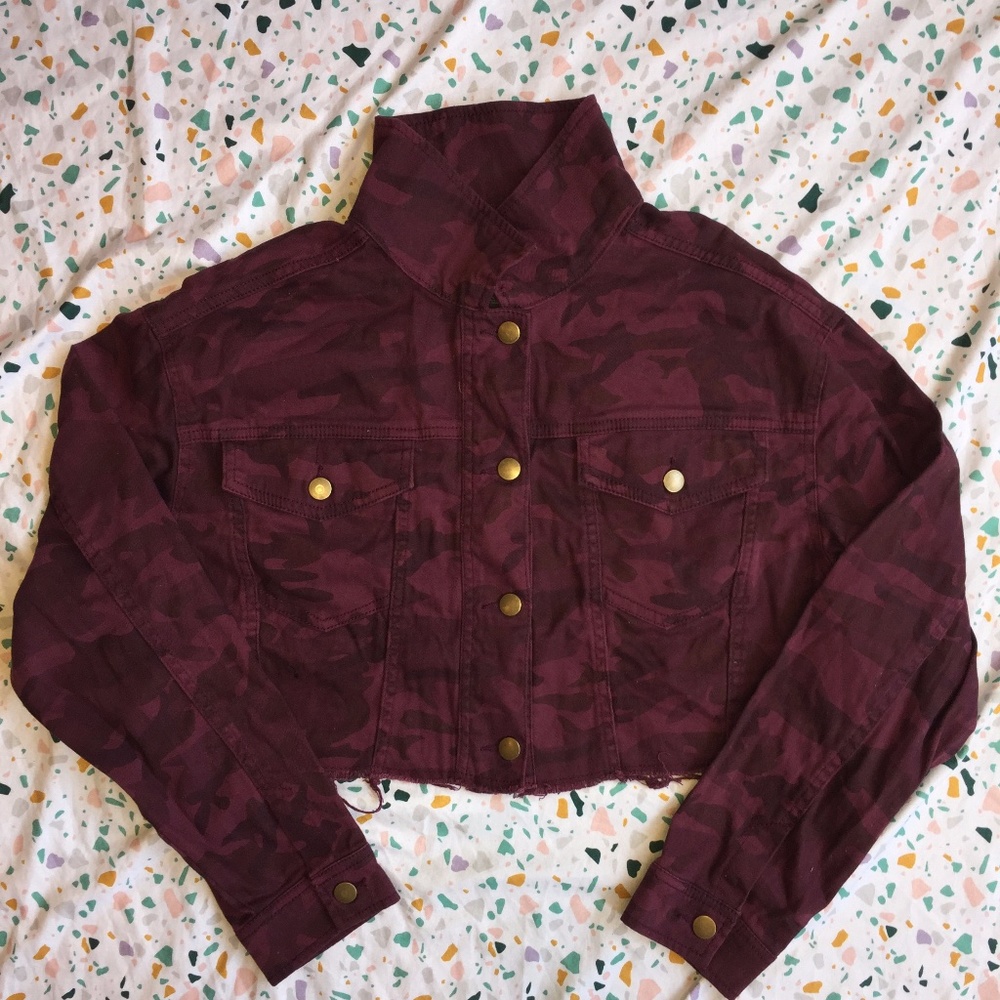 Maroon Camo Crop Jacket
